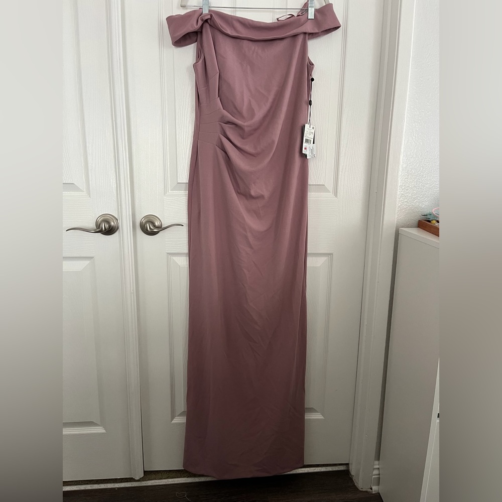 Adrianna Papell off the shoulder ruched maxi gown NWT